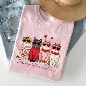 Happy Meowentines Graphic Pink T-Shirt NWOT